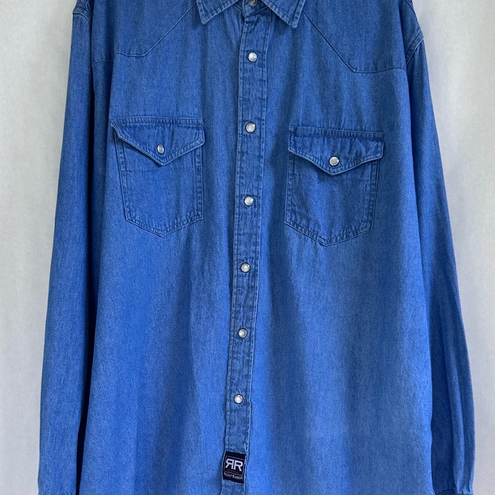 Men's Blue Denim Pearl Snap Long Sleeve‎ Western Shirt